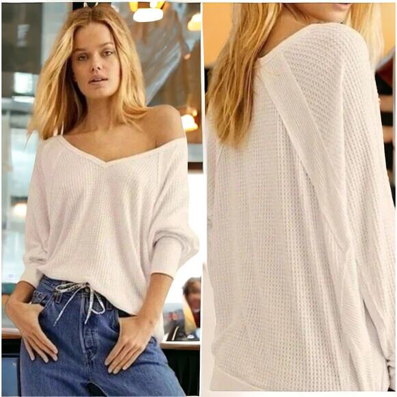 FREE PEOPLE NEW SANTA CLARA BOHO WESTERN COTTON WAFFLE THERMAL ALABASTER MEDIUM - Picture 2 of 11